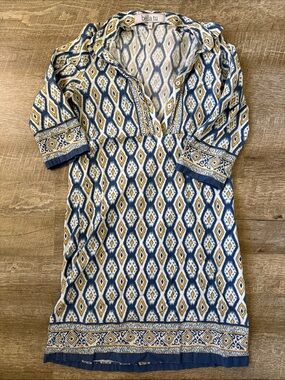 Bella Tu Blue and Yellow Boho Tunic Dress Size Medium